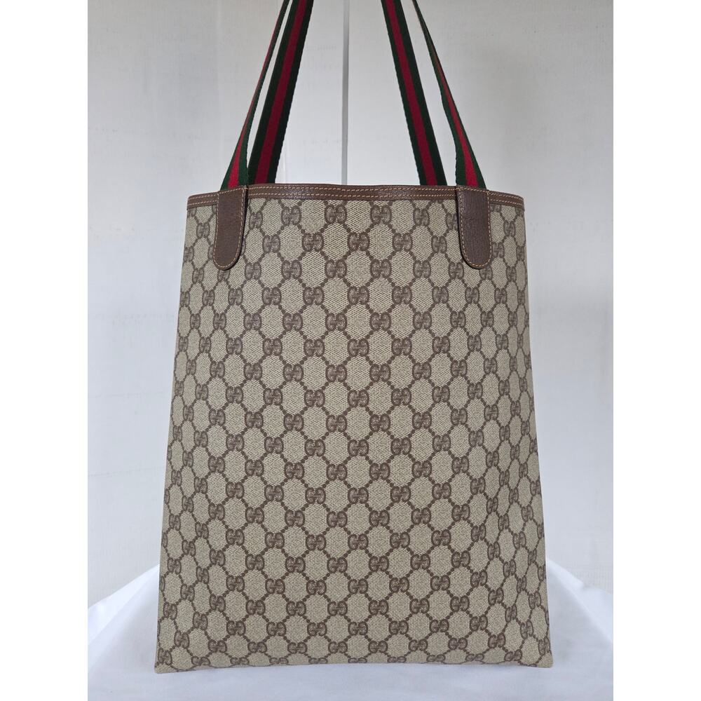 Vintage Gucci Sherry Line GG Brown/Beige PVC and Leather Tote/Shoulder Bag - Picture 3 of 16
